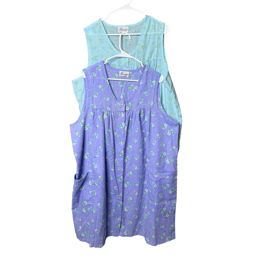 Easy Essentials House Dress Women XL Snap Front Duster Purple Aqua Floral 2PK
